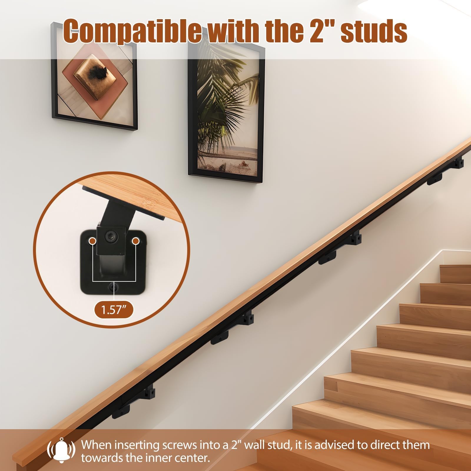 Gyykzz handrail bracket compatible with 2-inch studs for secure install.