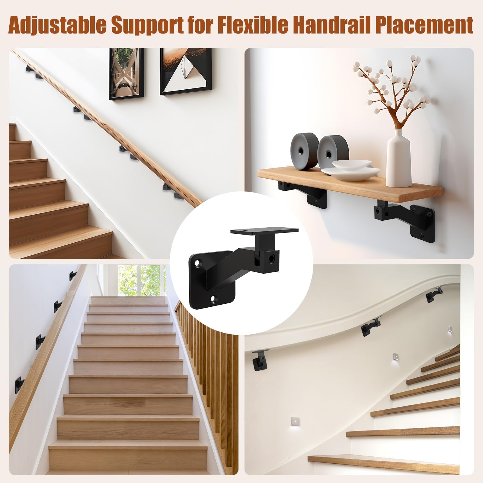 Gyykzz swivel handrail bracket close-up, durable black finish for long-lasting use.