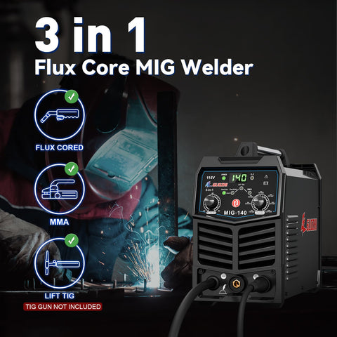 GZ GUOZHI 140A MIG Welder side view, portable for tight spaces