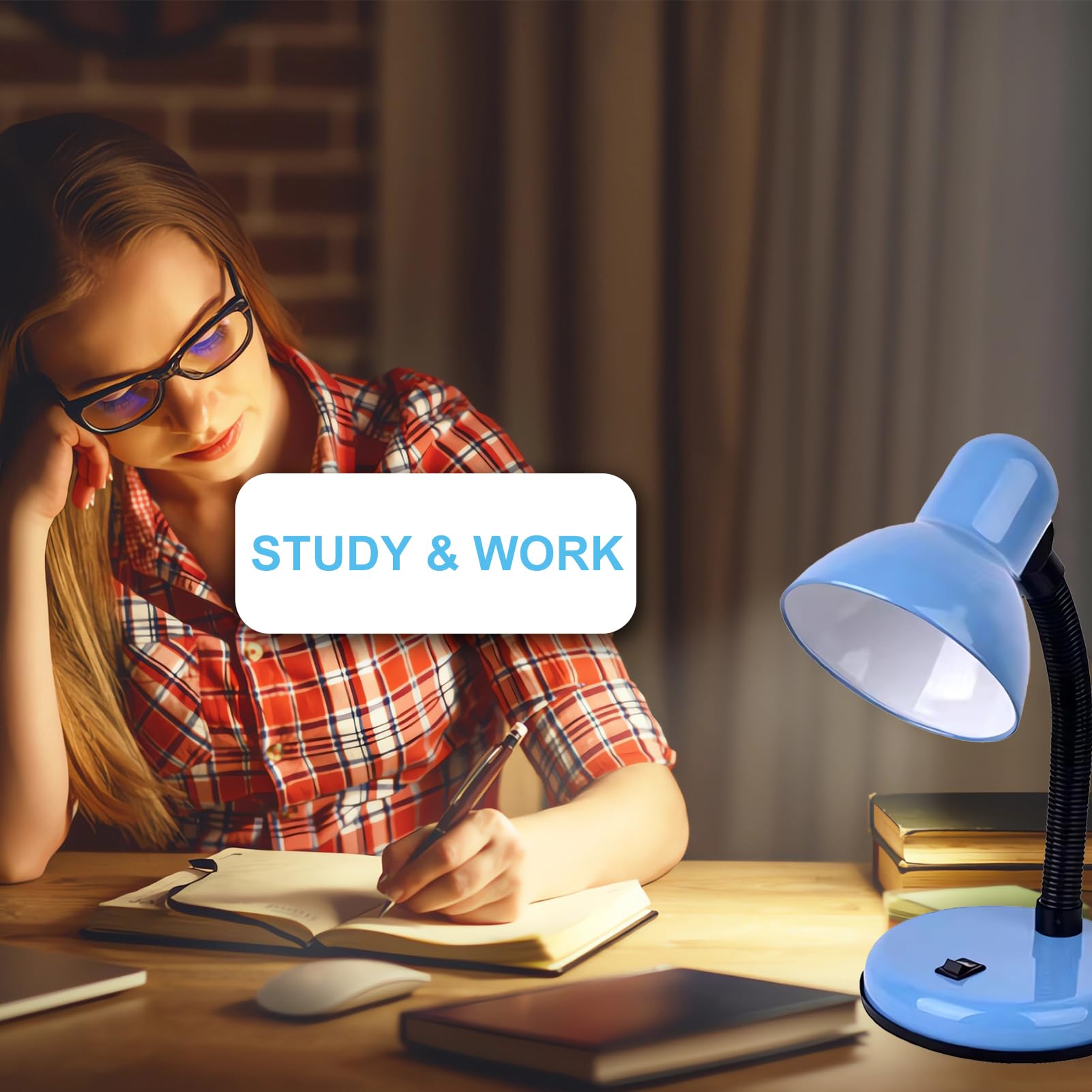 GZGLUZ blue desk lamp with one touch switch for simple control.