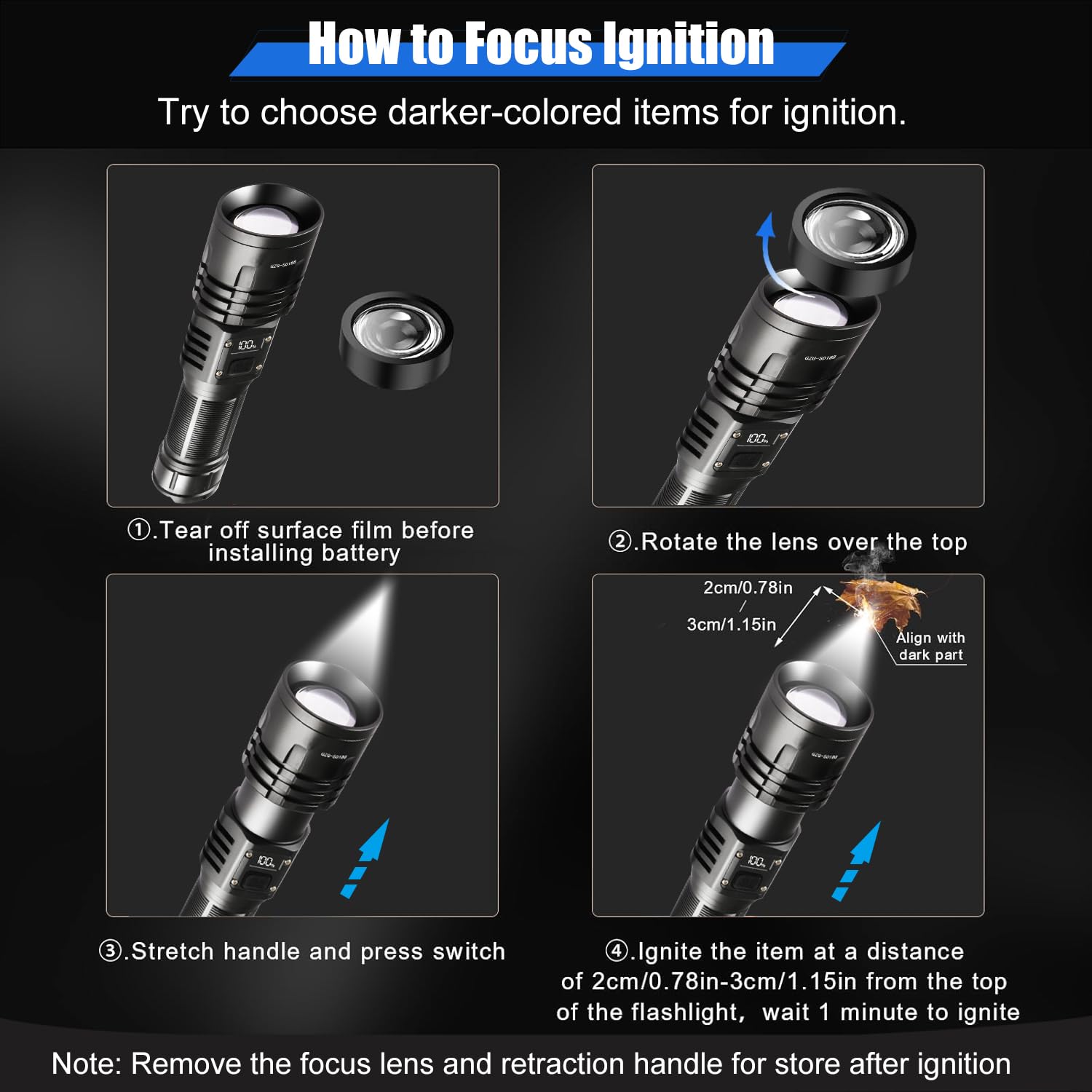 GZGLUZ flashlight head adjusted for longer-range beam during nighttime use