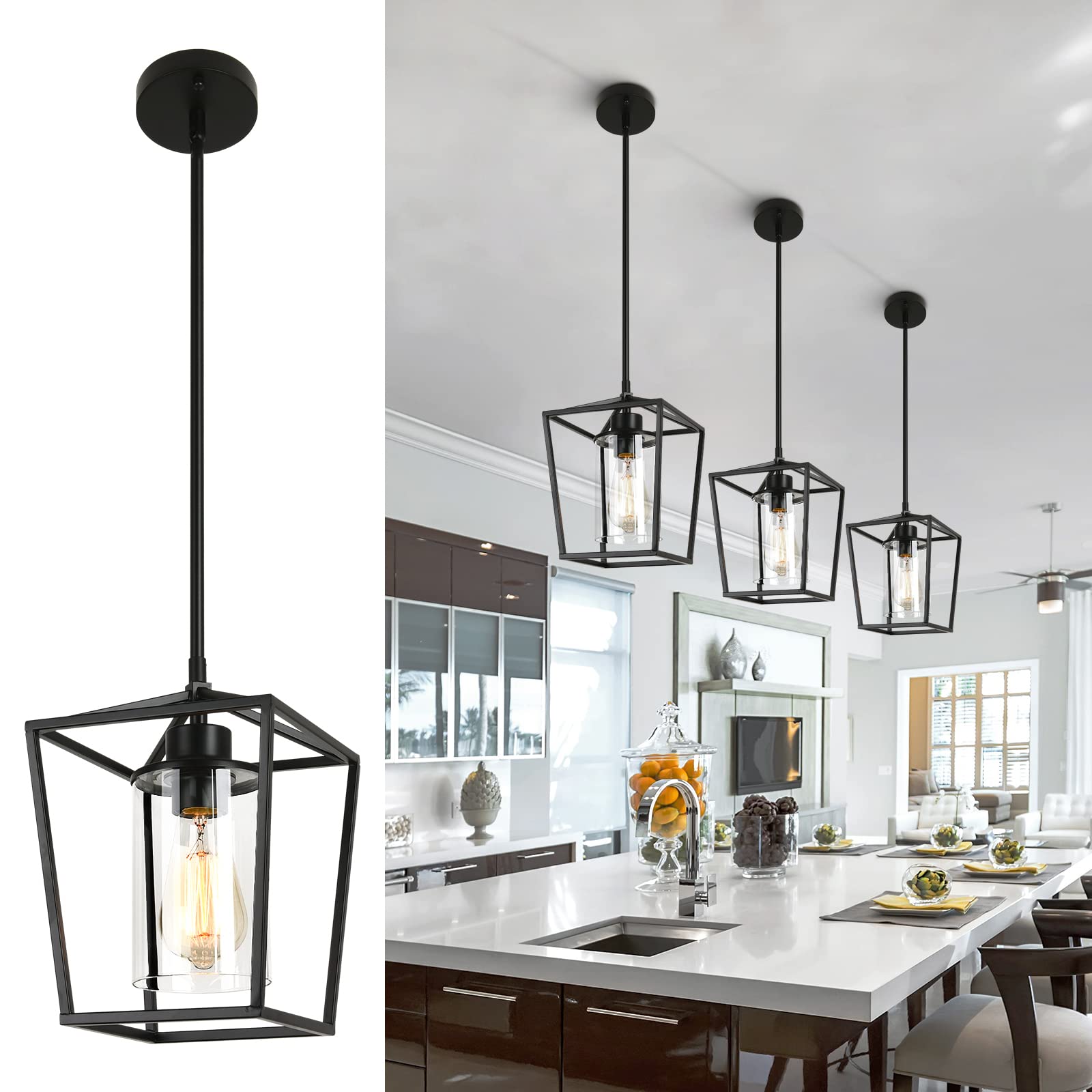 GZJunYo 1-light black pendant with clear glass shade for a modern kitchen focal point