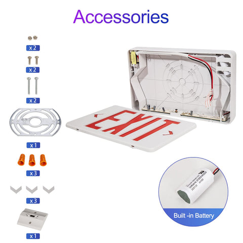 GZRUIYANG red exit sign with LED emergency light, back mounting setup.