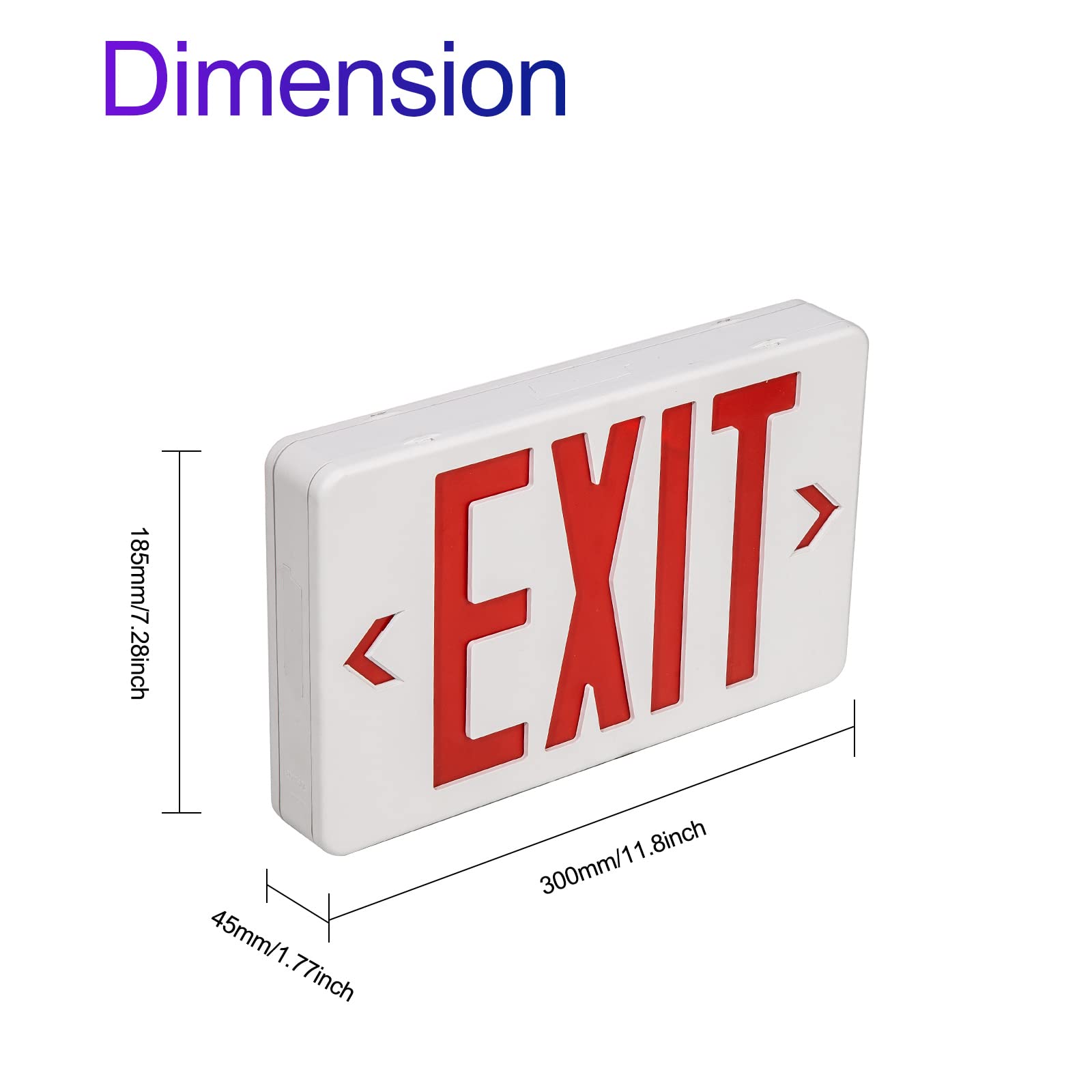 GZRUIYANG red exit sign with LED emergency light, side view, clear egress guidance.