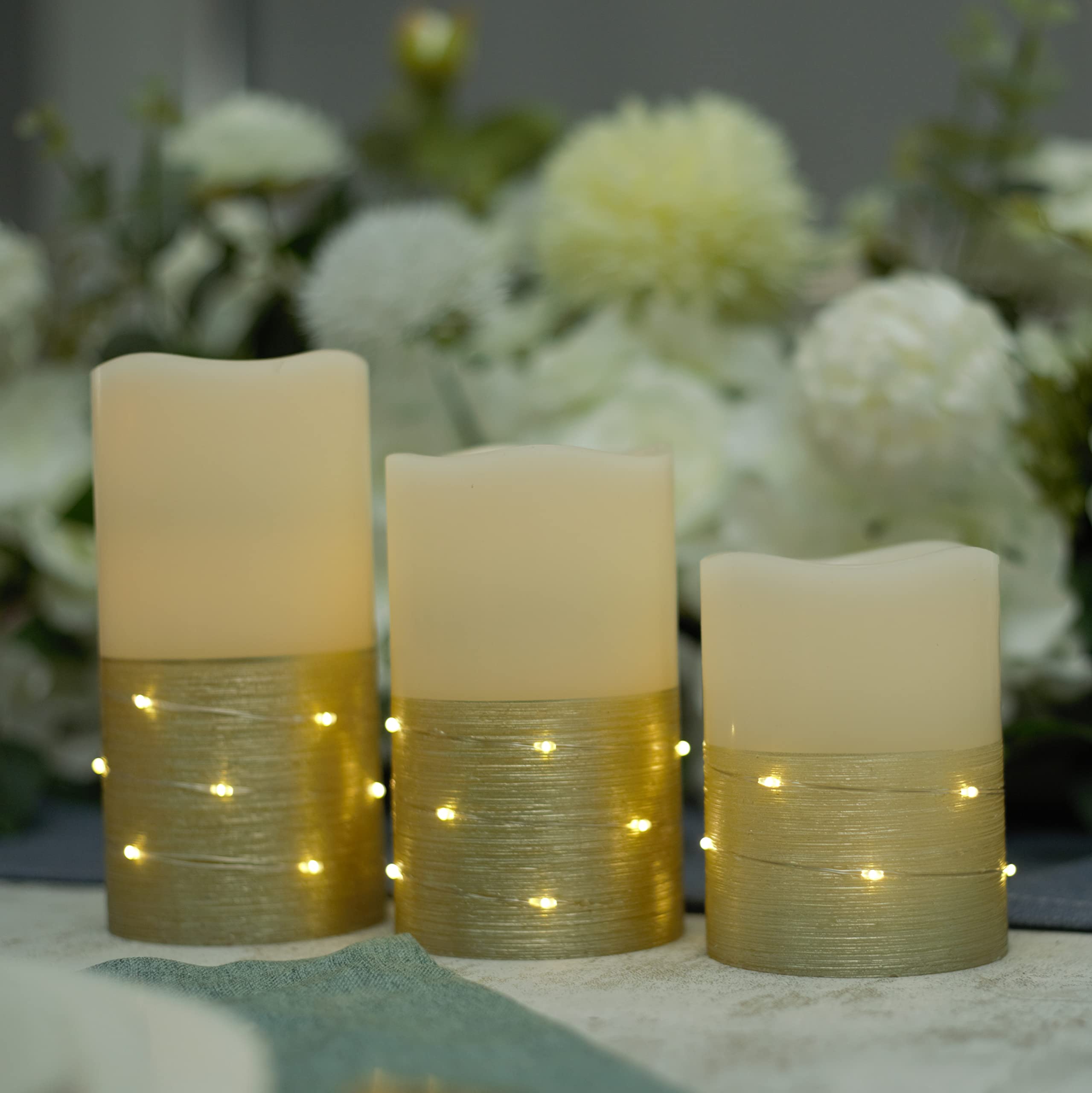 H-BLOSSOM ivory flameless pillar with embedded lights for cozy evenings