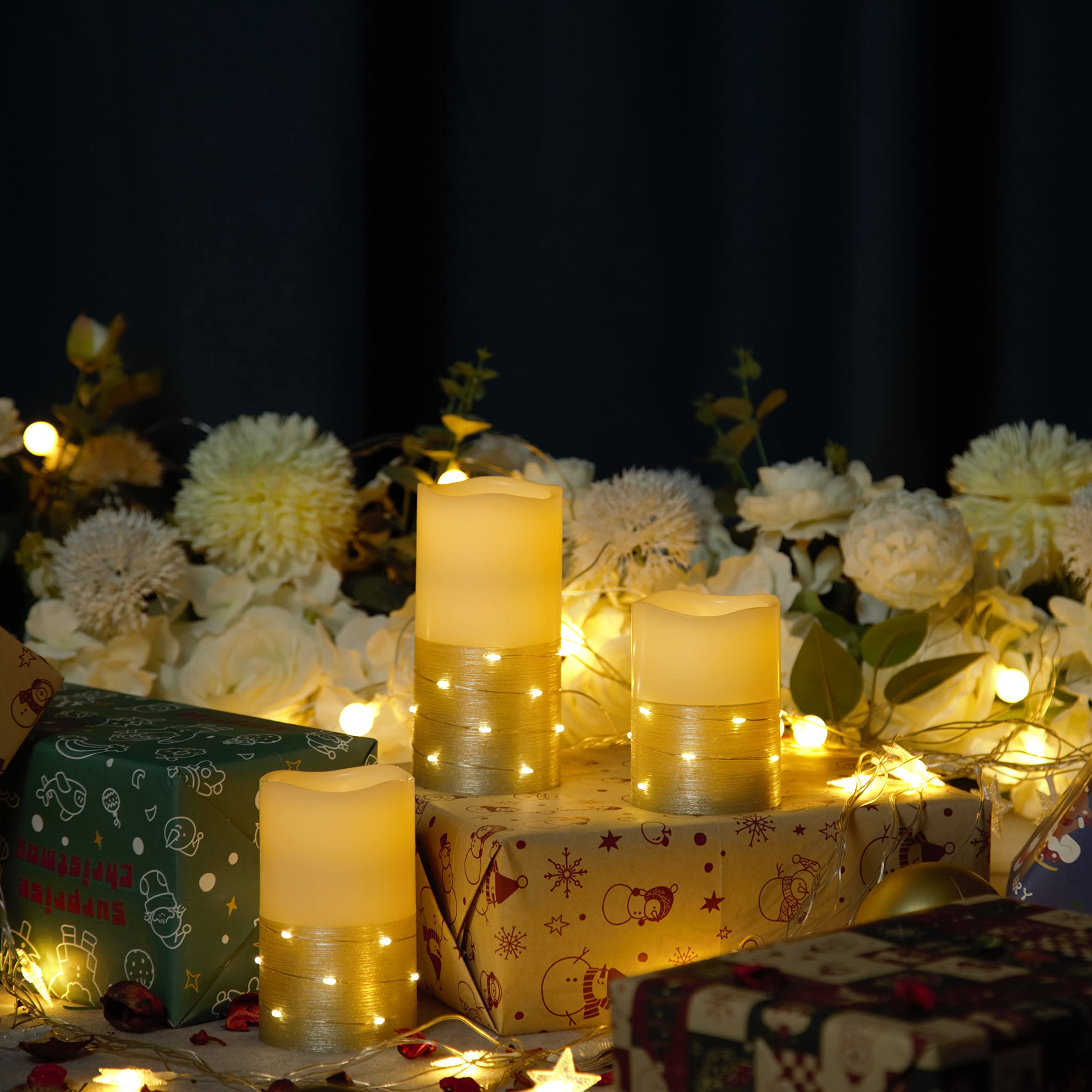 H-BLOSSOM ivory 3x5 inch pillar glows softly for warm ambience