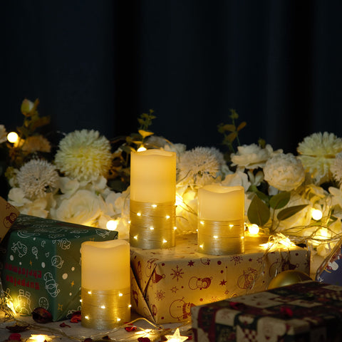H-BLOSSOM ivory 3x5 inch pillar glows softly for warm ambience