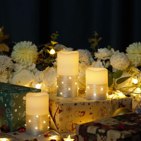 H-BLOSSOM flameless ivory pillar candle 3x5 soft light in living room