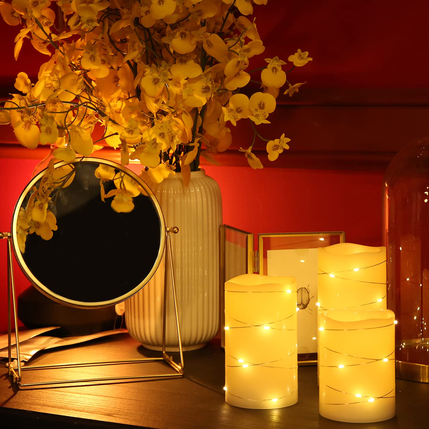 H-BLOSSOM Ivory 3x4 pillar candle with timer creates effortless nightly ambience