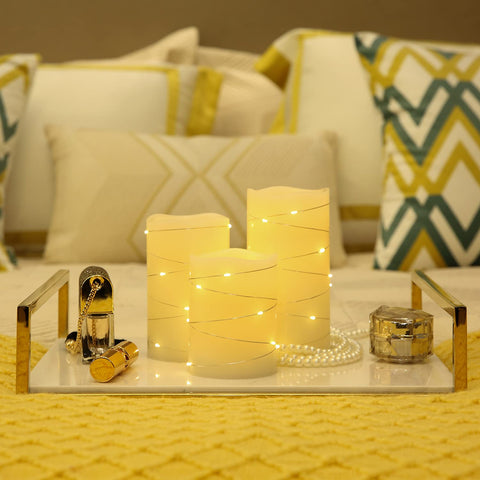 H-BLOSSOM Ivory 5x6 pillar candle with embedded lights for elegant dining lighting