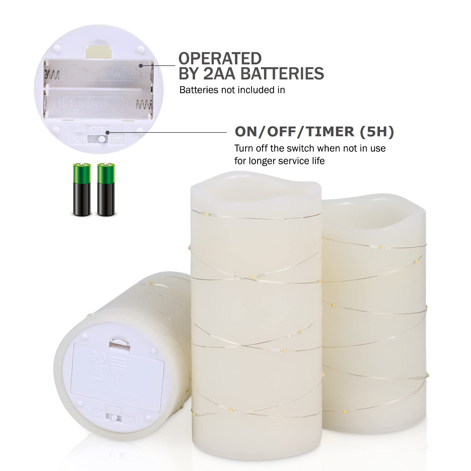 H-BLOSSOM Ivory 6in pillar candle with embedded lights for grand spaces
