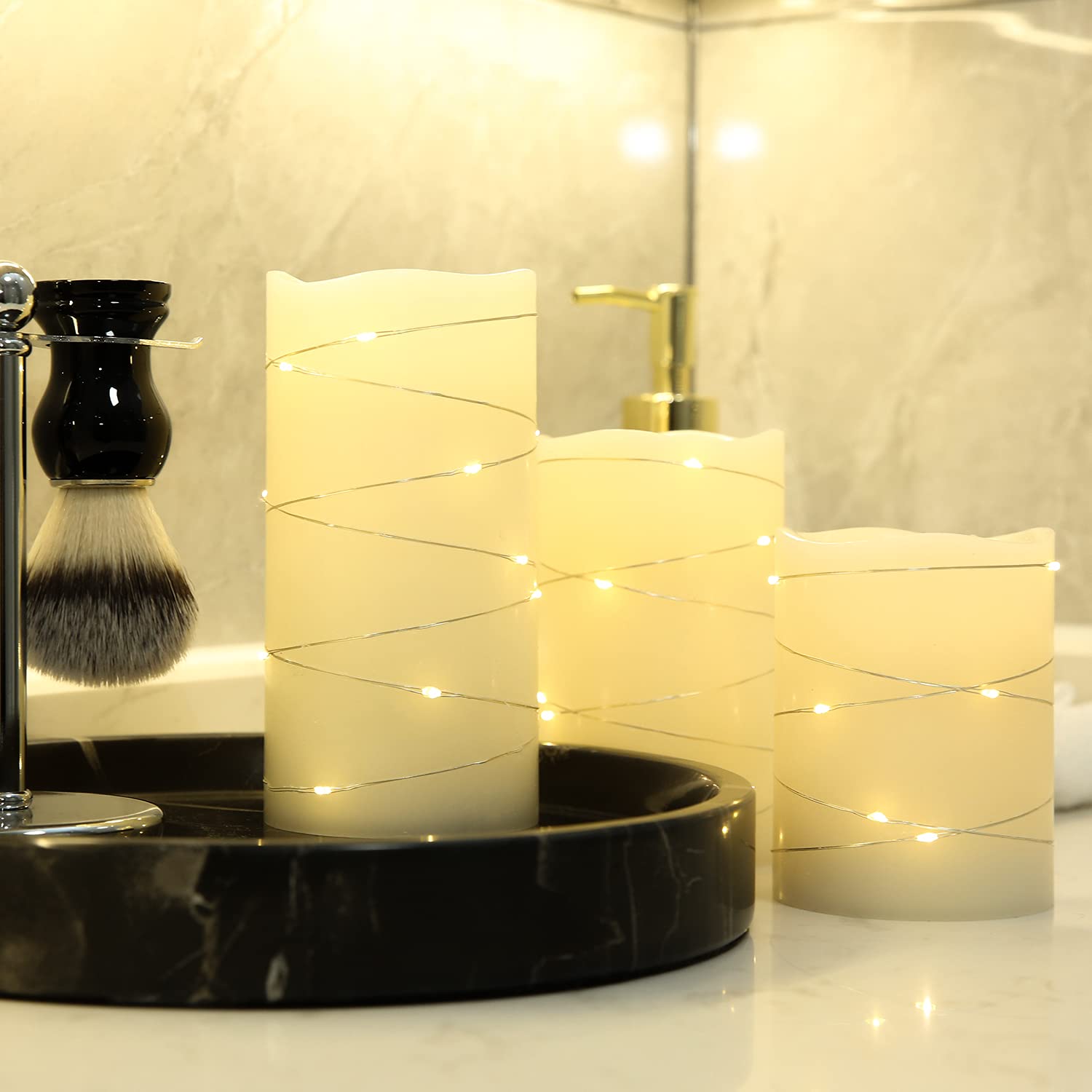 H-BLOSSOM Ivory 6in pillar candle timer-enabled for automatic evenings