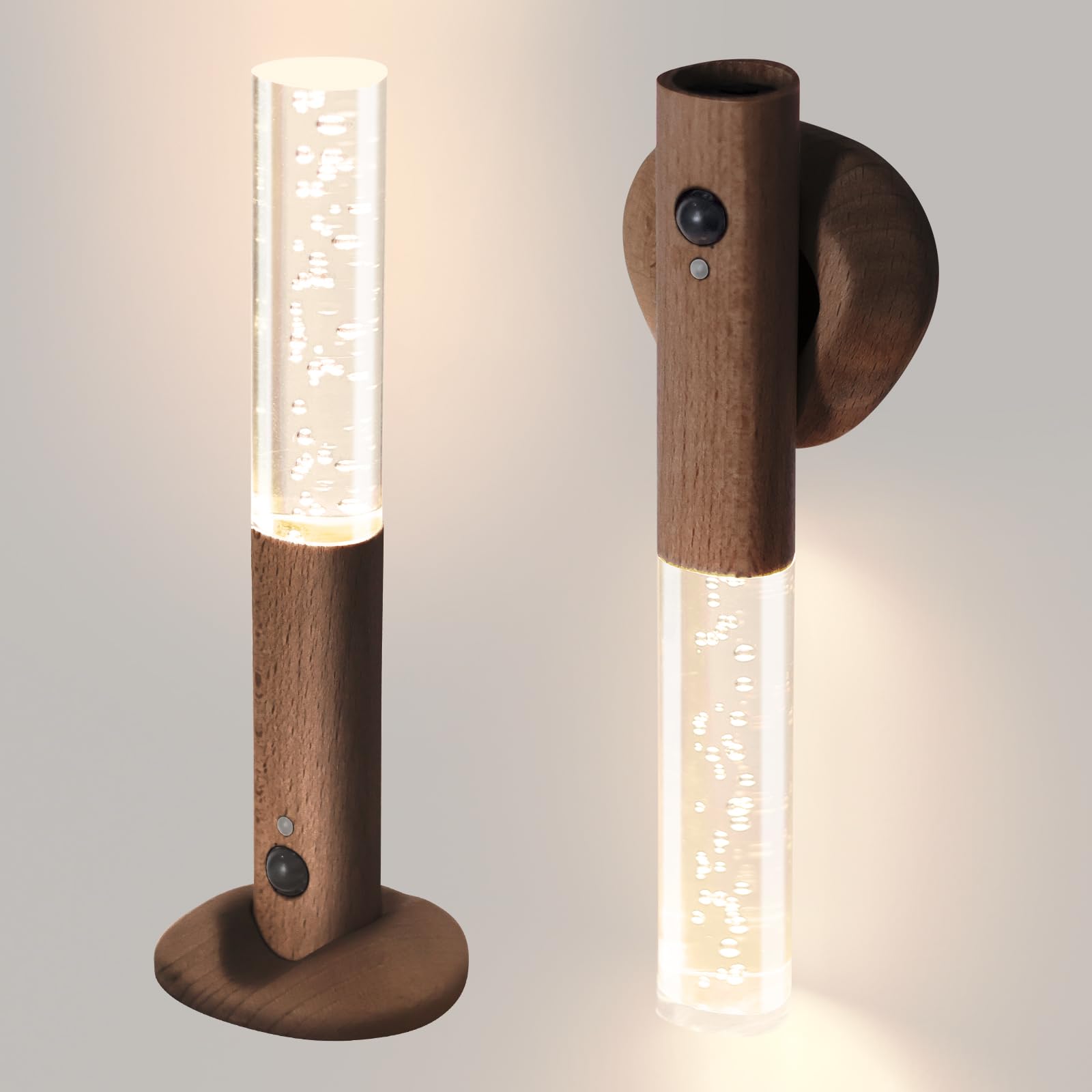 HAANGWAN motion sensor night light on walnut wall for stairs