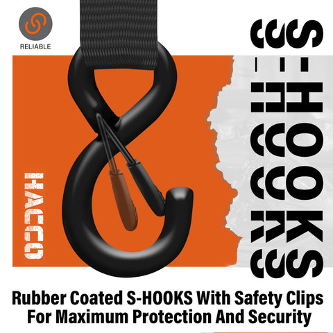 Haccoplanet rubber-coated S-hook with safety clip preventing slippage on heavy loads