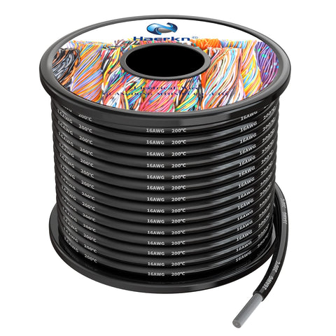 Haerkn 16AWG silicone wire, black 50ft spool, high-temp flexible for automotive and hobby projects
