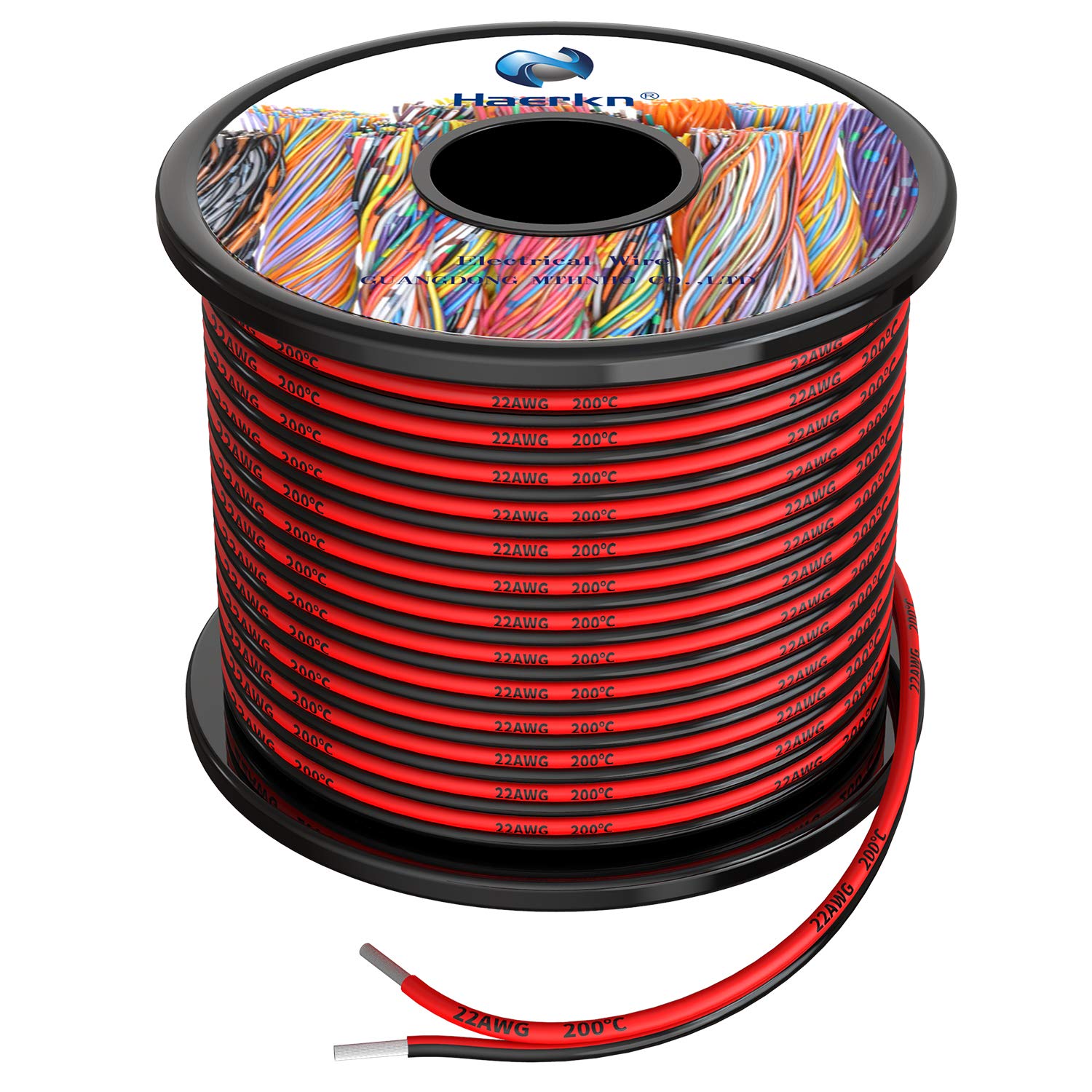 Haerkn 22AWG silicone wire in black 100ft for flexible power connections.