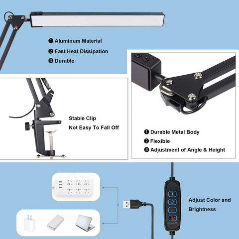 HaFundy LED Desk Lamp ten brightness levels let you tailor task lighting.