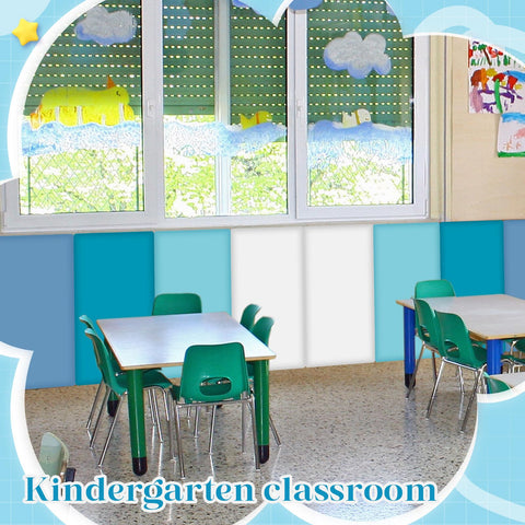 Hahafelt blue padding panels enhance playroom décor while guarding walls.