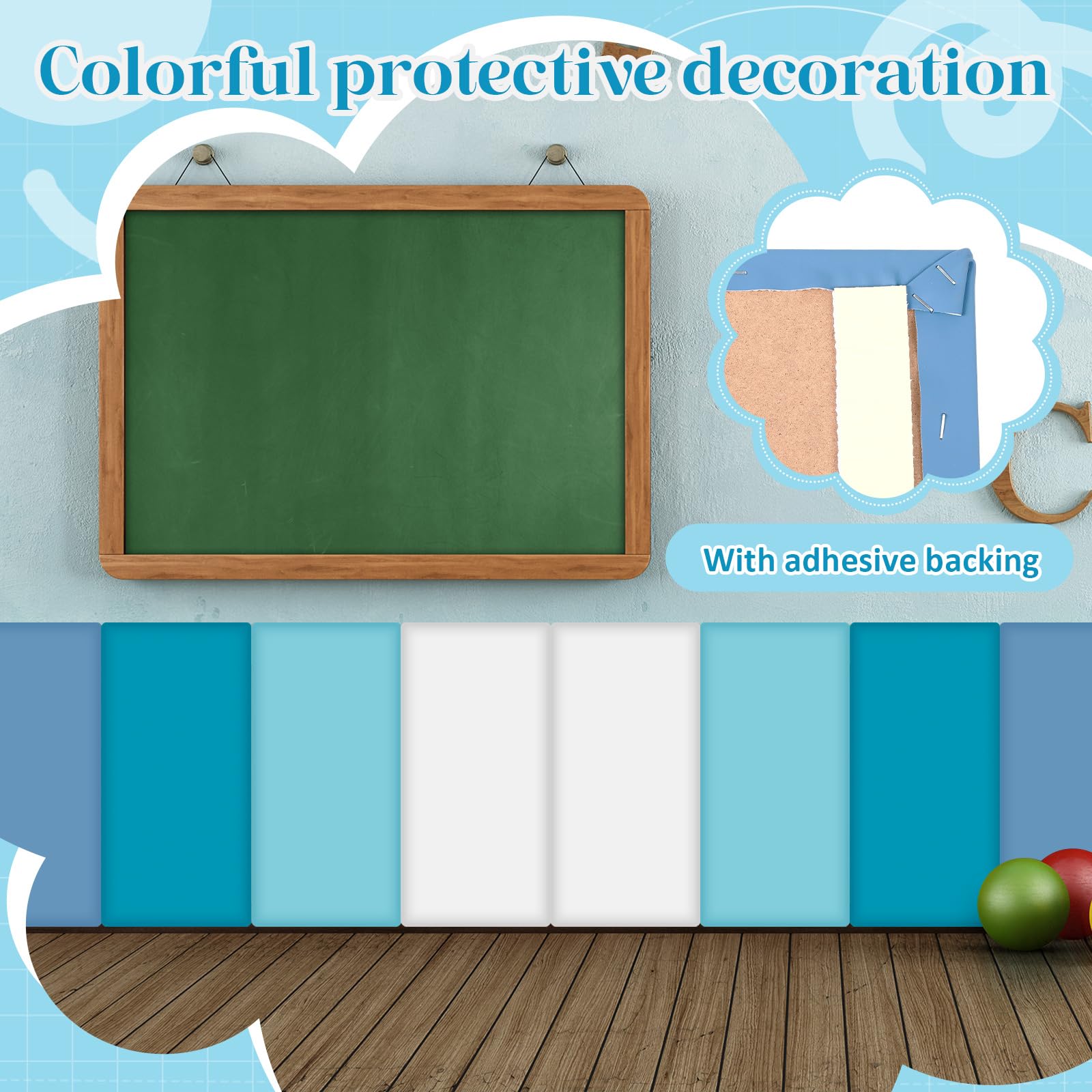 Hahafelt anti-collision panel in blue protects walls from bumps and scratches.