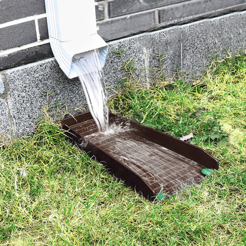 HAHOME downspout splash block in brown protects landscaping by directing rain away.