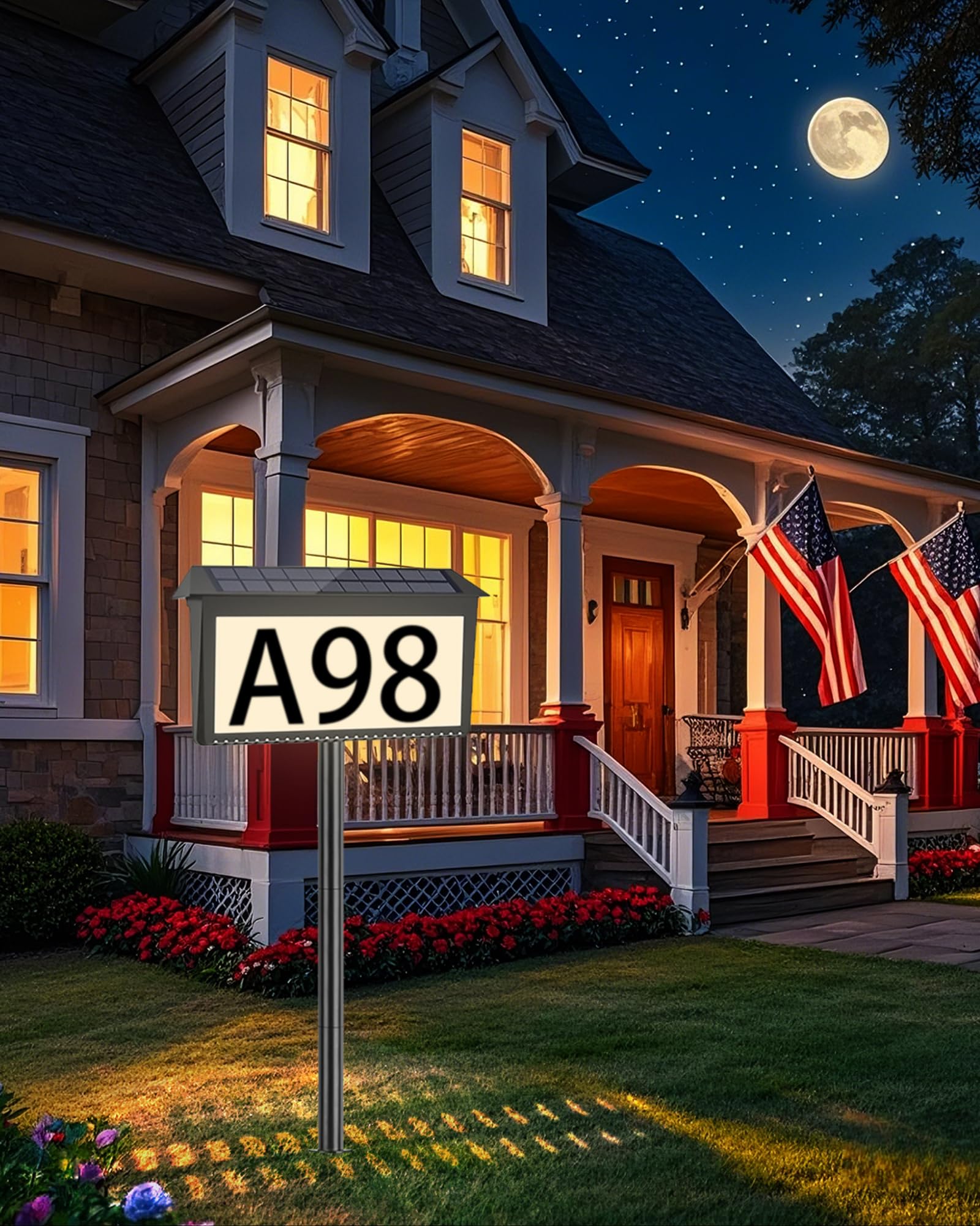 HAHOME solar address sign outdoors provides clear auto lit visibility after dark