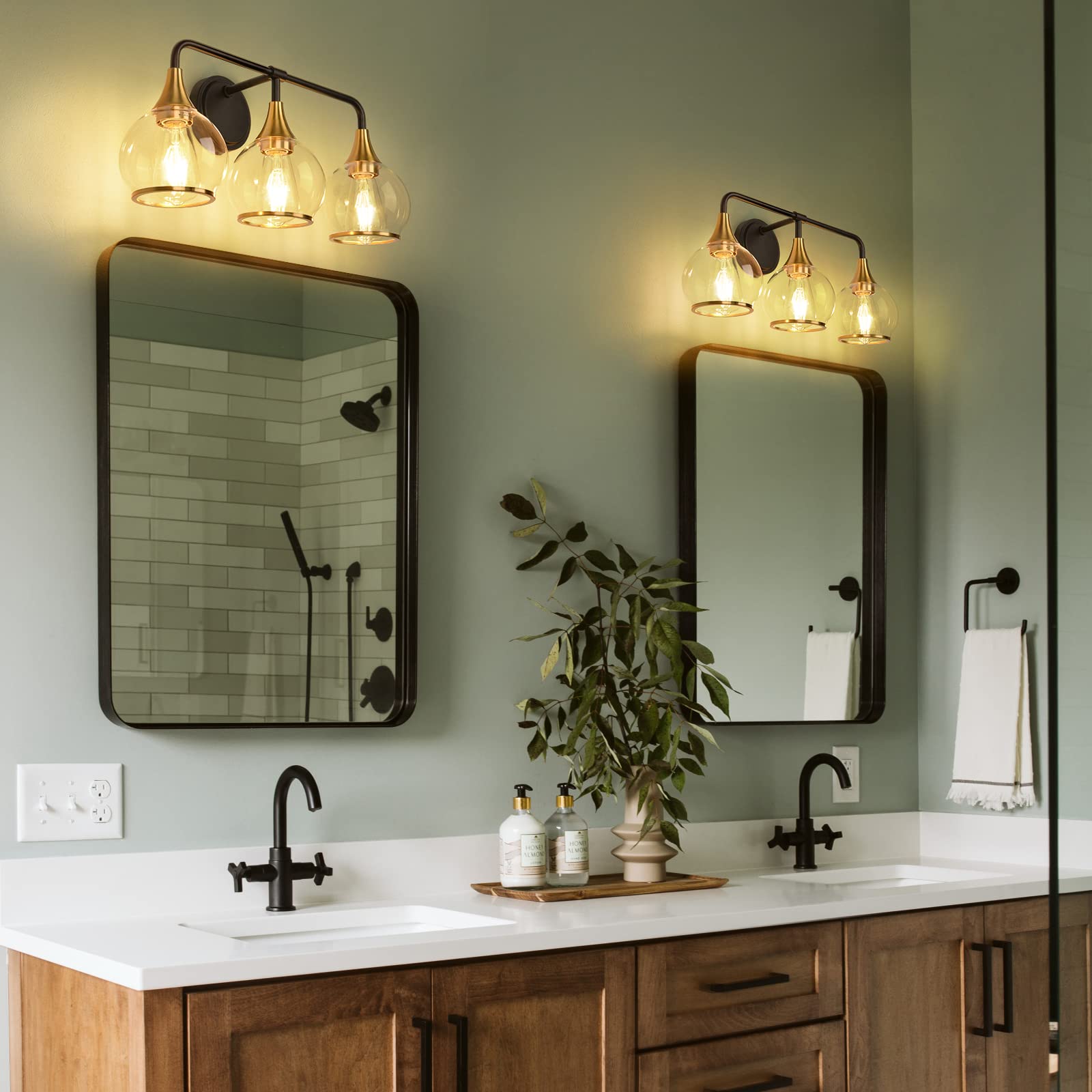 HAHZT black and gold wall-mount vanity light from the side