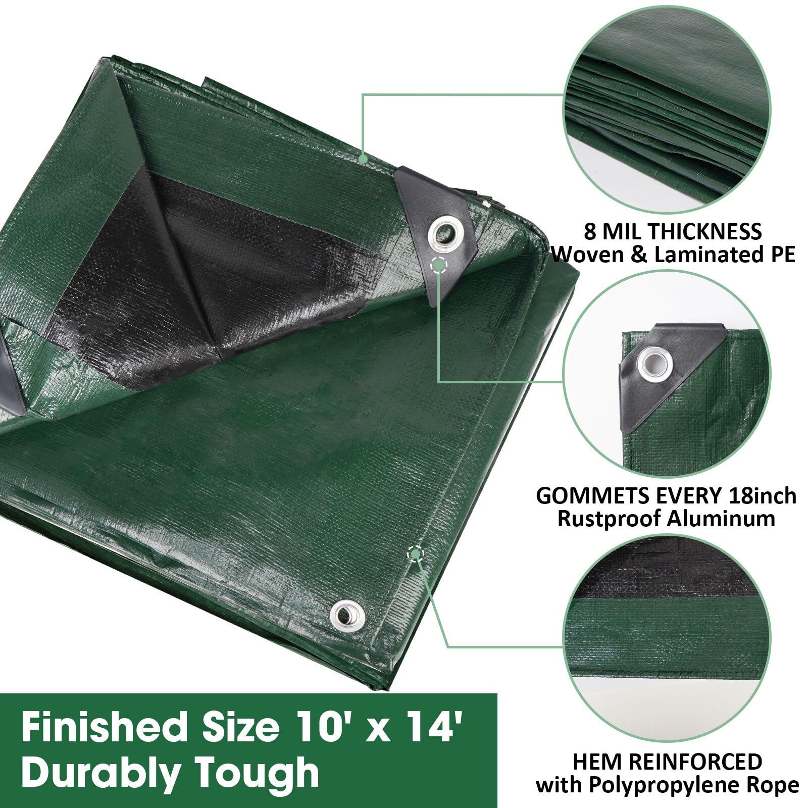 HAICHANFLY tarp showing precise finished sizes for exact coverage.