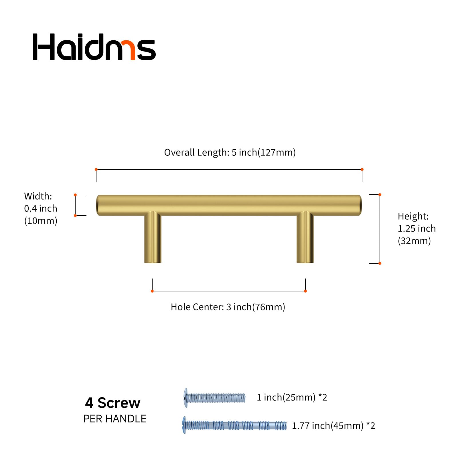 Haidms gold 3-inch cabinet handle side view with comfortable grip