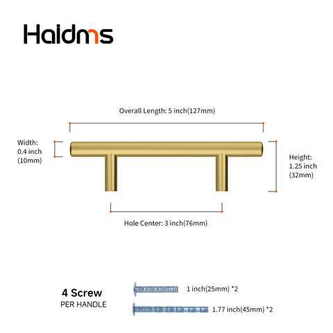 Haidms gold 3-inch cabinet handle side view with comfortable grip
