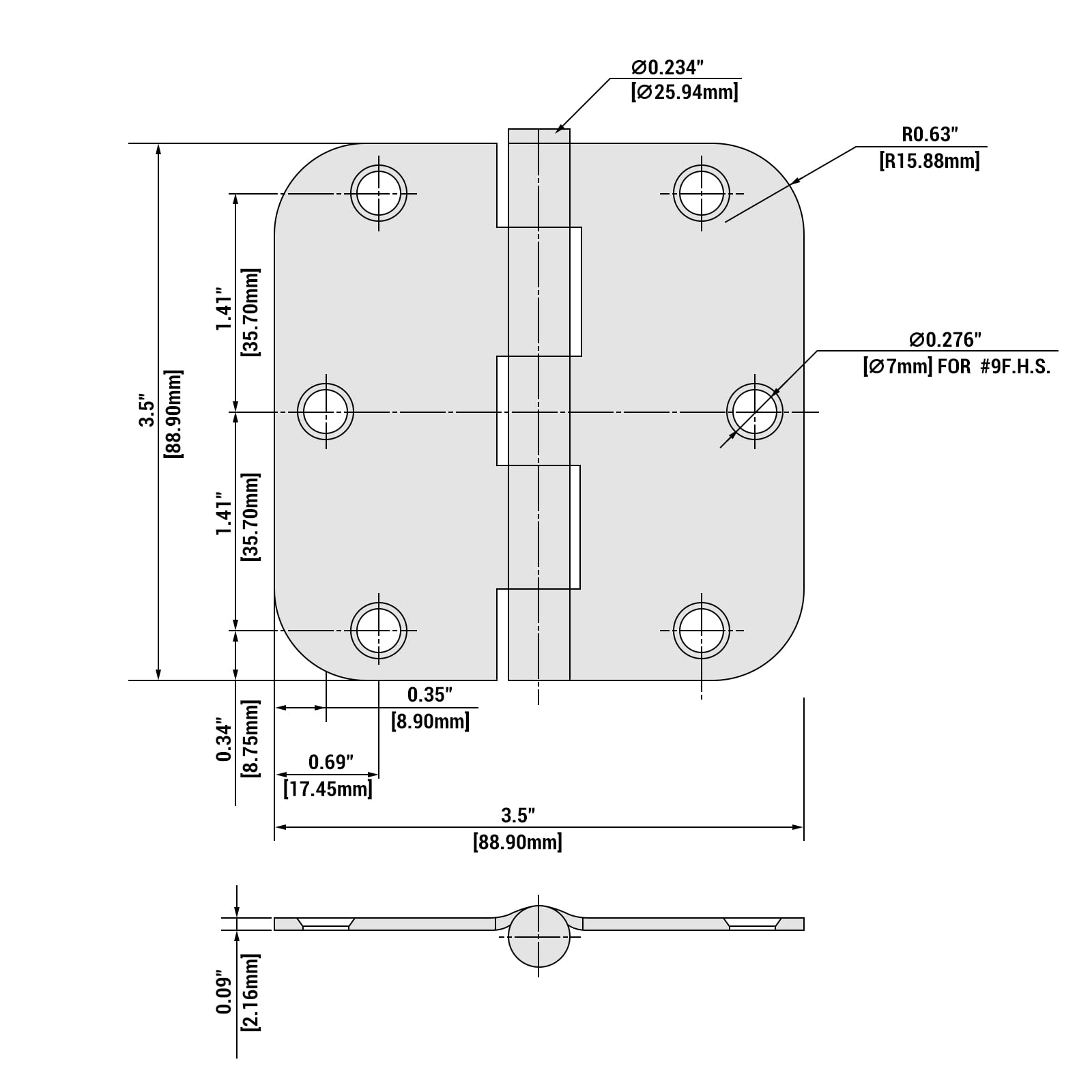Haidms 5/8-inch radius corner hinges with included screws.