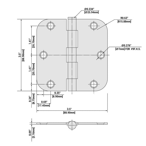 Haidms 5/8-inch radius corner hinges with included screws.