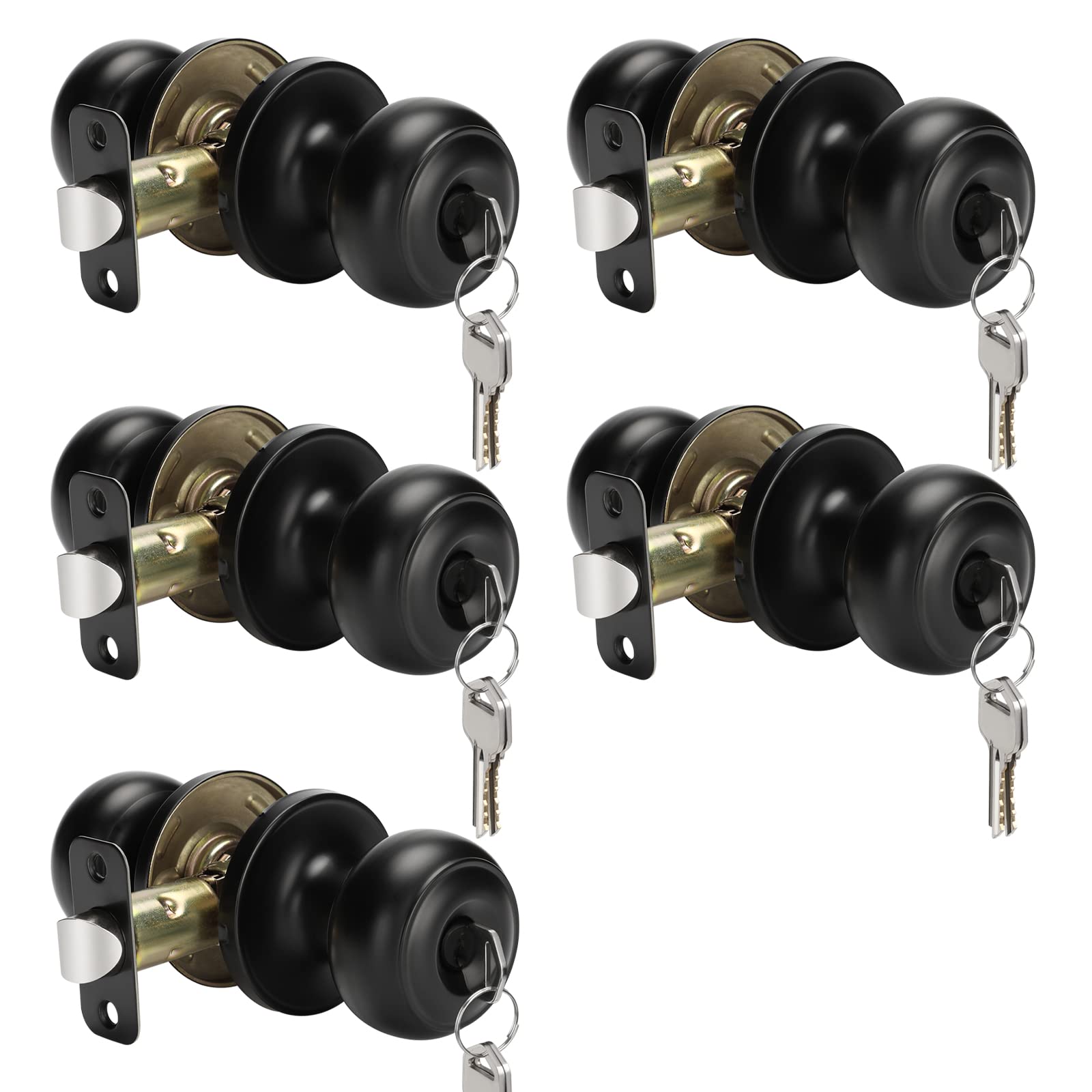 Haidms five-pack matte black door knob with lock for exterior entry.