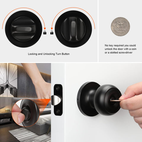 Haidms matte black interior knobs with adjustable backset and reversible design for versatility