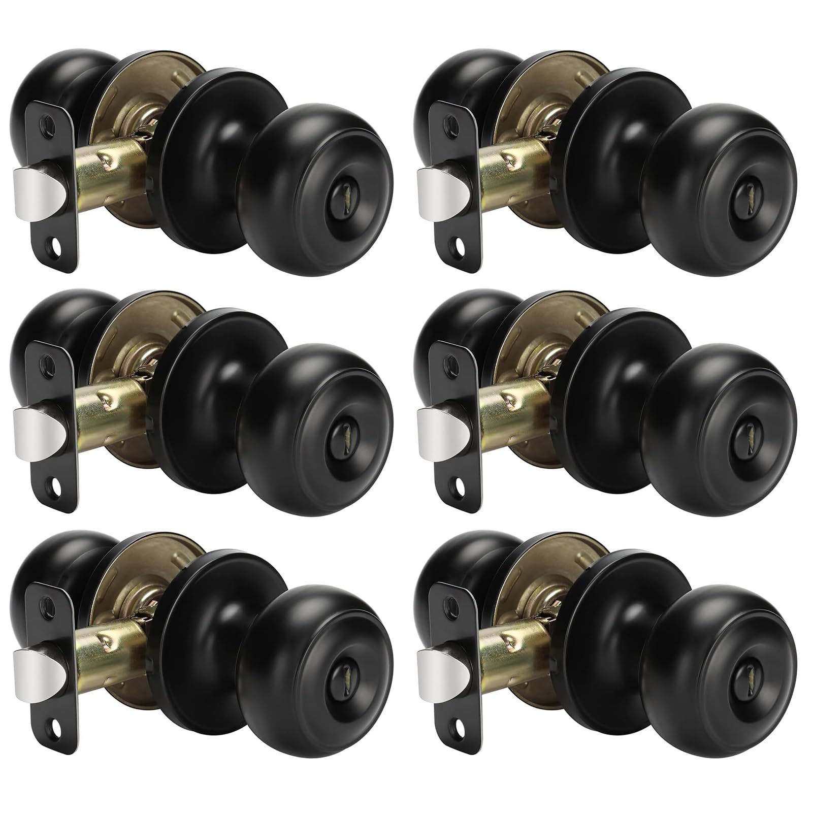 Haidms 6 pack matte black round door knobs, front view highlighting a sleek privacy design