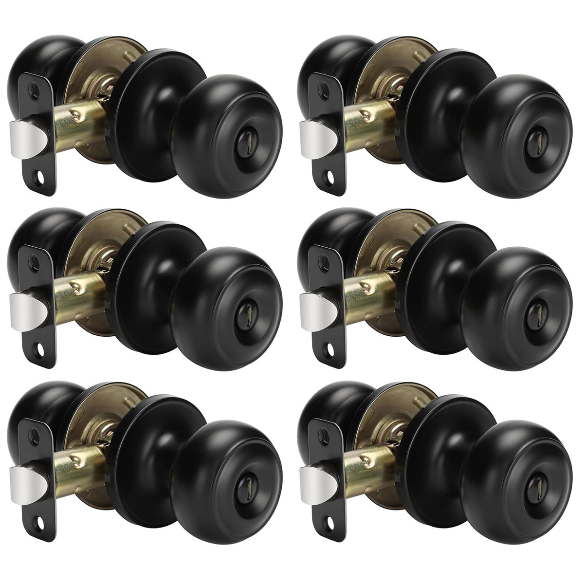 Haidms 6 pack matte black round door knobs, front view highlighting a sleek privacy design