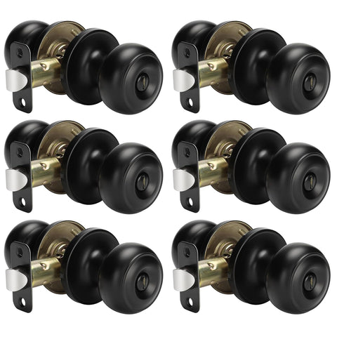 Haidms 6 pack matte black round door knobs, front view highlighting a sleek privacy design