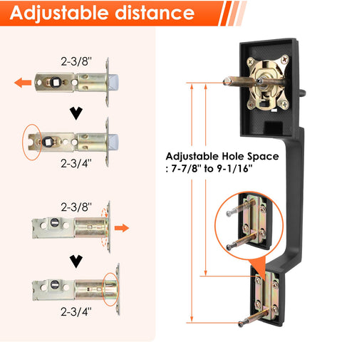 Haidms adjustable latch and backset fit for common door configurations.