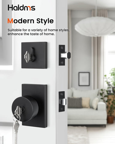 Haidms black door knob deadbolt side profile showing ergonomic grip