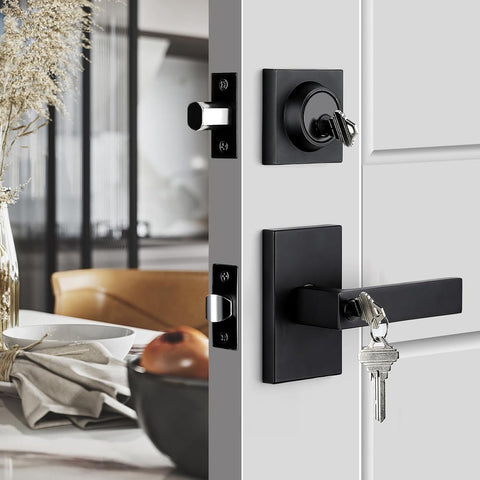 Haidms black exterior lock set with deadbolt for simple, keyed-alike access.