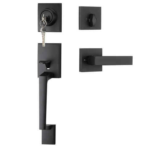 Haidms black front door handle and deadbolt set offering durable security and easy entry.