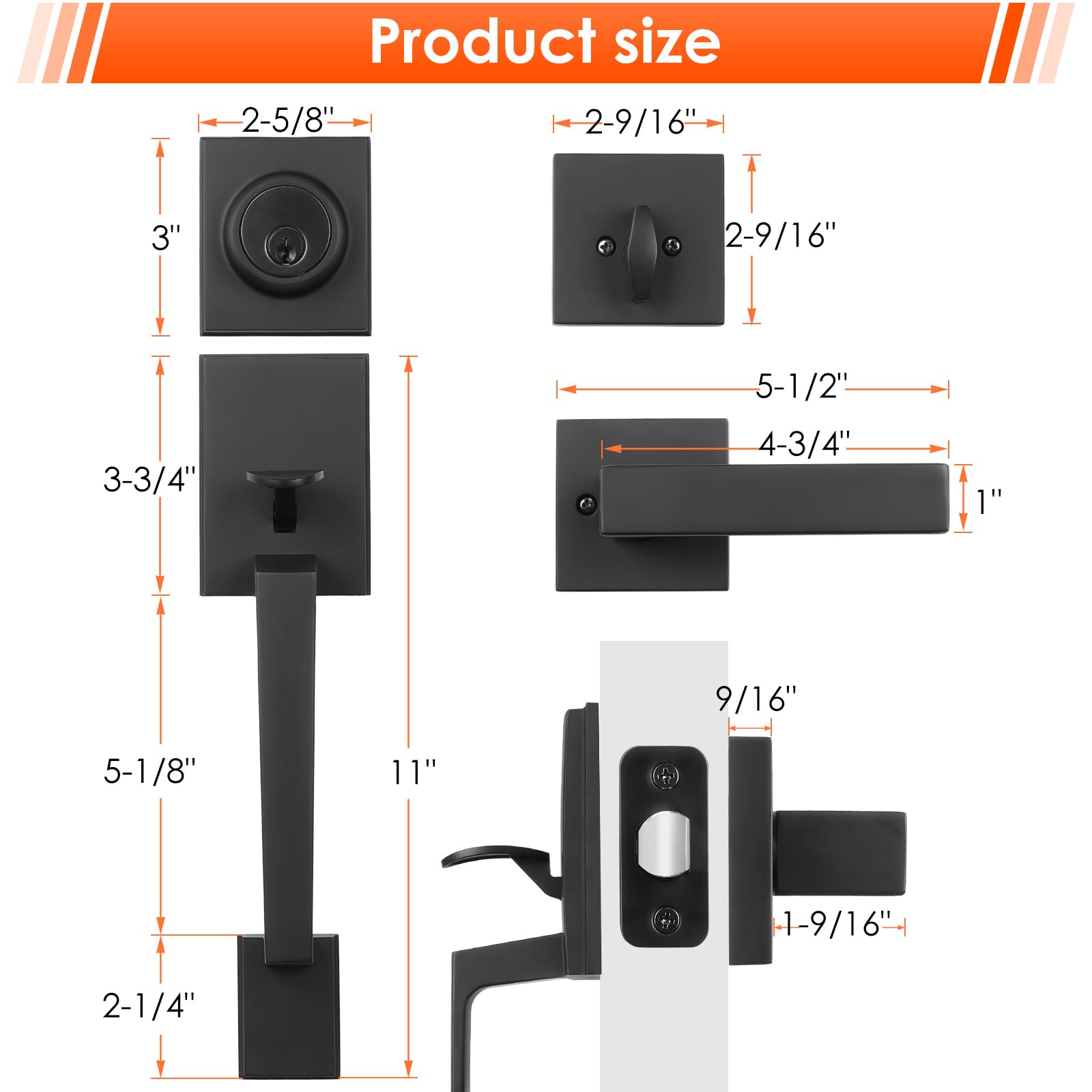 Haidms heavy-duty zinc alloy finish resists wear on exterior doors.