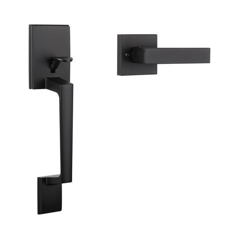 Haidms matte black front door handle offers secure entry with a modern look.