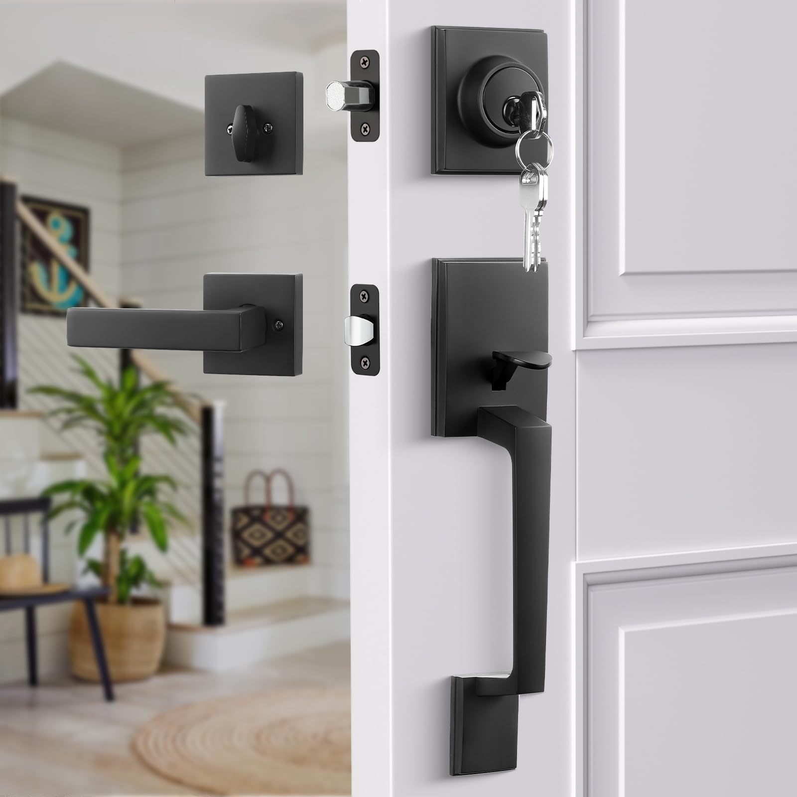 Haidms reversible lever handle shown for both left and right swinging doors.