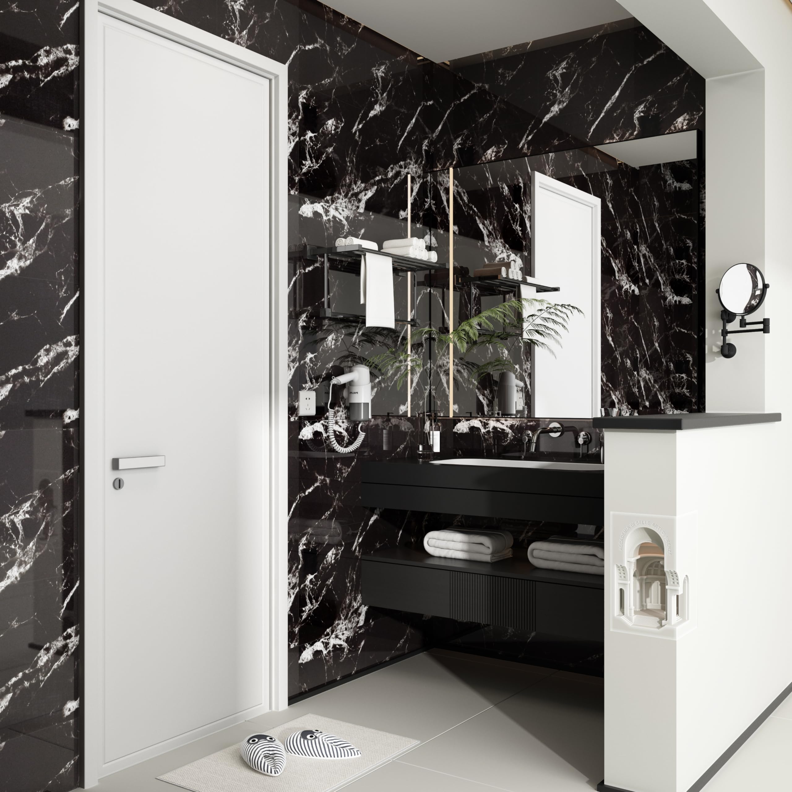 Haimin black marble-look panel adds dramatic kitchen contrast