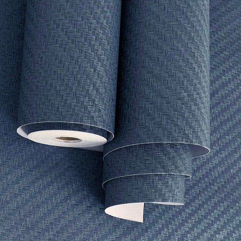 Haimin fabric wallpaper navy grasscloth roll adds subtle wall texture.