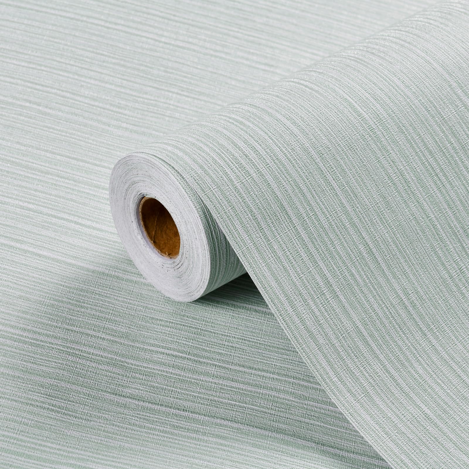 Haimin Grasscloth wallpaper in light green and white enhances spaces.