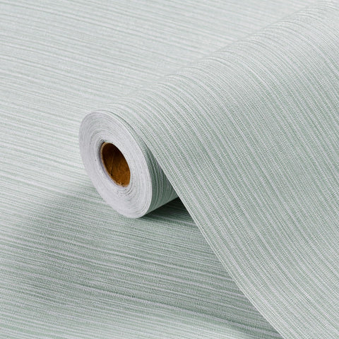 Haimin Grasscloth wallpaper in light green and white enhances spaces.