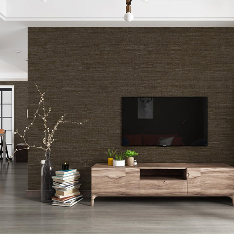 Haimin Grasscloth wallpaper peel and stick application on a smooth wall surface.