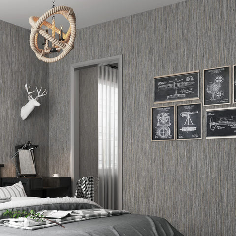 Haimin grasscloth wallpaper textured roll gray-brown features grid lines for precise cuts