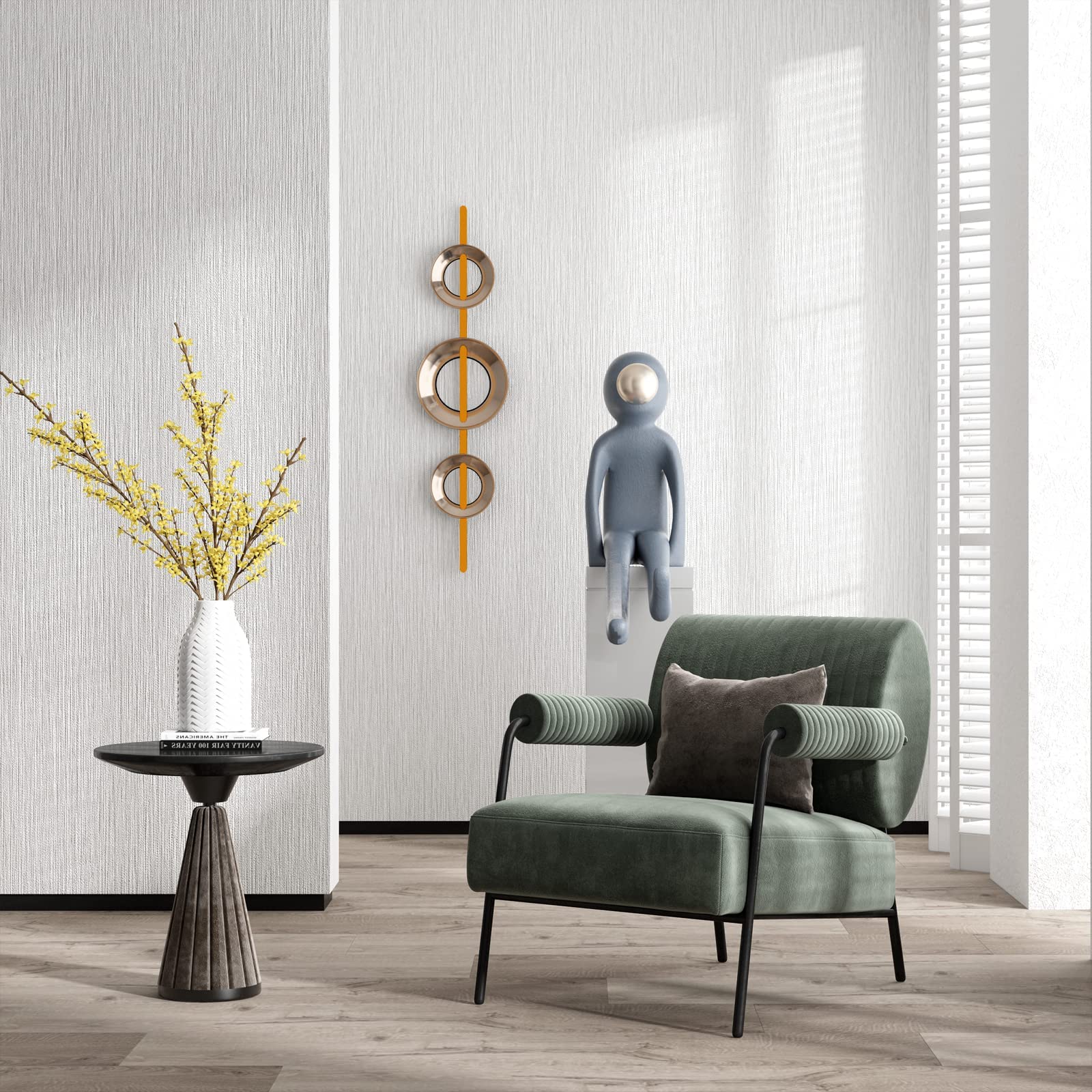 Haimin peel-and-stick wallpaper with grid-back white simplifies precise cuts